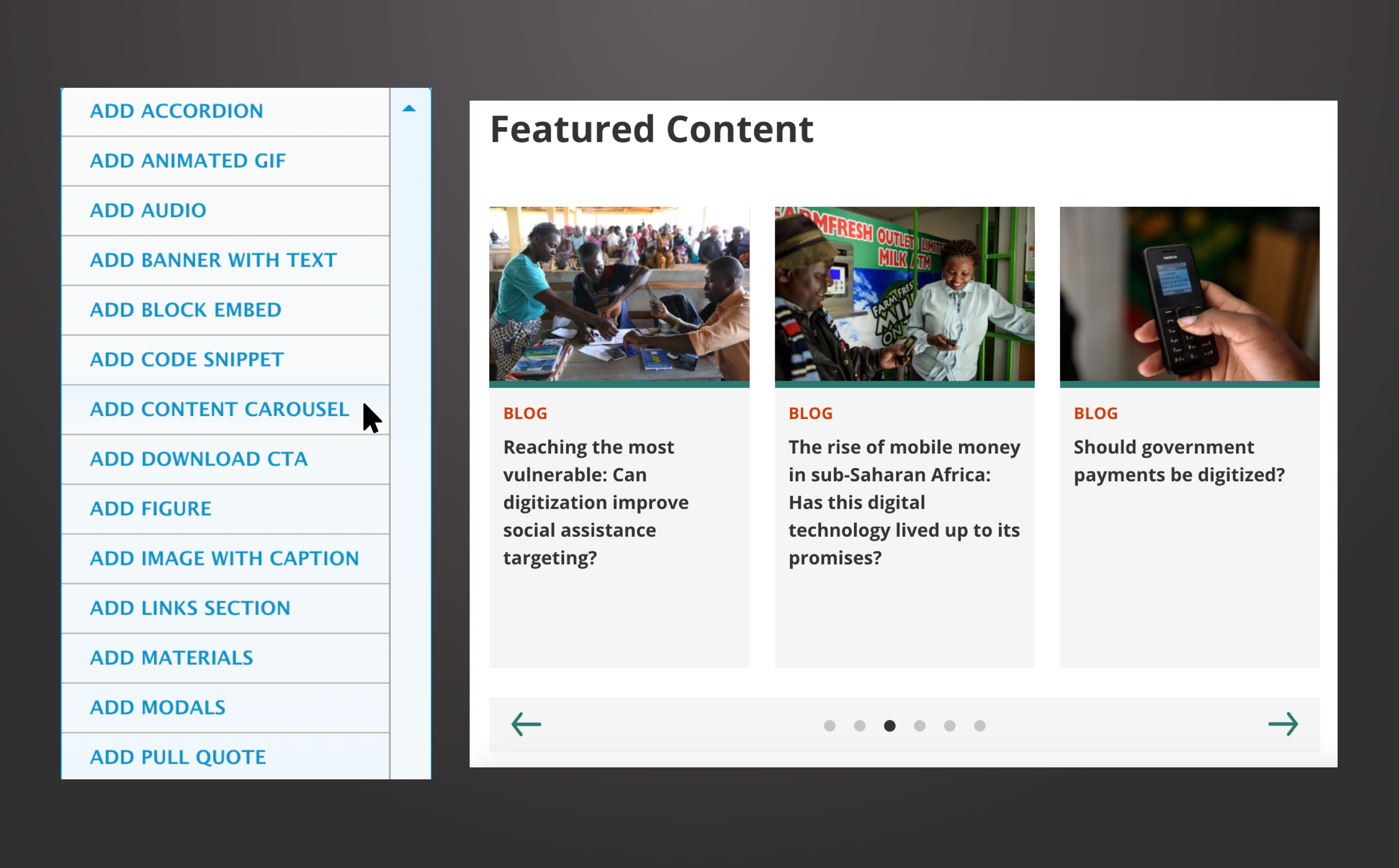 Content carousel example