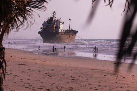 A boat stuck on a beach